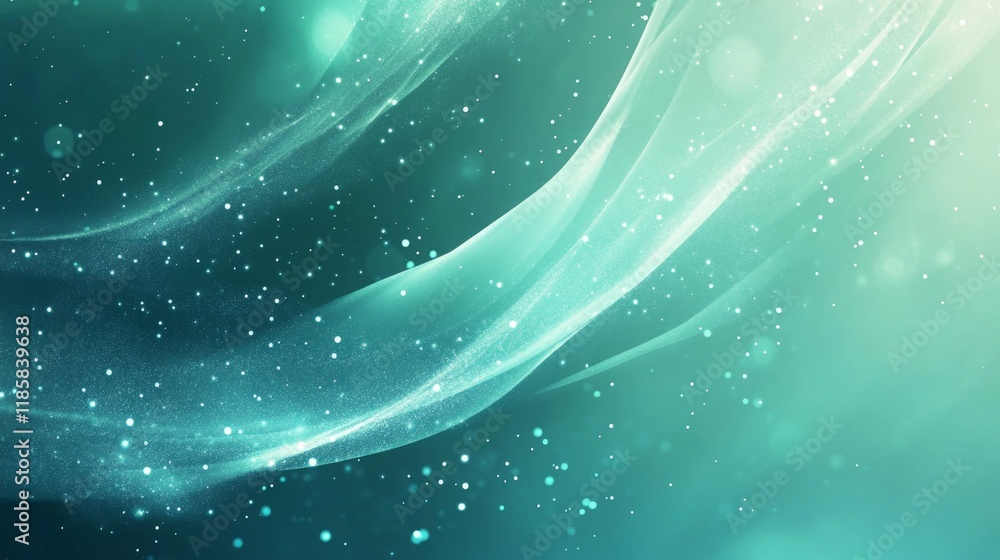 Poster ethereal abstract background with soft waves and sparkling particles