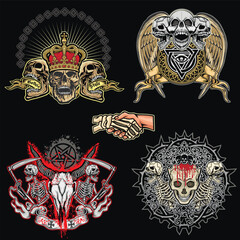 set, gothic sign with skull, grunge vintage design t shirts
