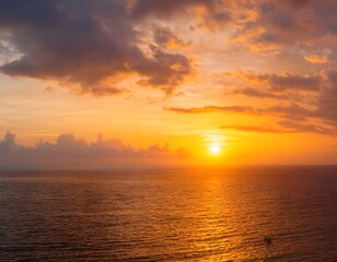 sunset over the ocean, Sunset sky clouds over sea in the evening with Orange, Yellow sunlight Golden hour in Summer landscape,