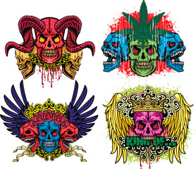 set, gothic sign with skull, grunge vintage design t shirts