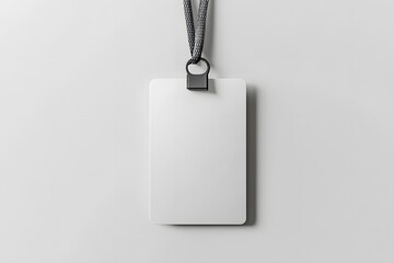 Blank ID badge hanging, white background, mockup, event