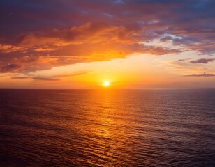 Obraz premium sunset over the ocean, Sunset sky clouds over sea in the evening with Orange, Yellow sunlight Golden hour in Summer landscape,