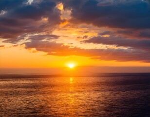 Obraz premium sunset over the ocean, Sunset sky clouds over sea in the evening with Orange, Yellow sunlight Golden hour in Summer landscape,