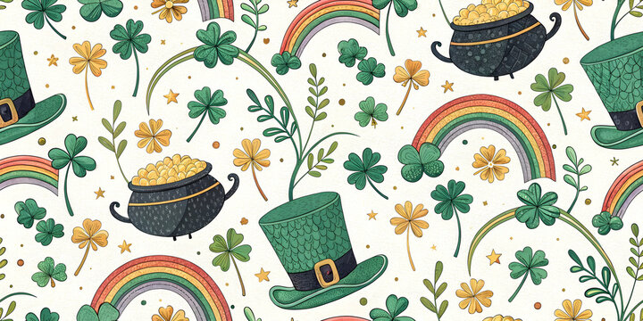 Seamless Pattern Celebrate Luck and Charm: St. Patrick's Day Inspirations, Use for Print & Digital Design Fashion & Textiles., Home Decor Products, 