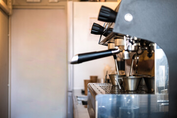 Professional coffee making machine in a cafe