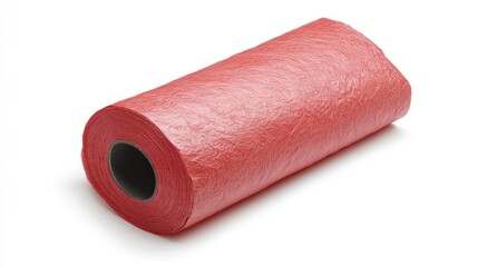 Obraz premium Red Textured Roll of Industrial Paper with Crinkled Surface on White Background for Packaging and Crafting