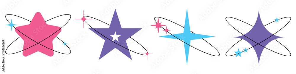 Poster y2k aesthetic sparkling stars retro trendy minimalistic abstract design for futuristic digital graph