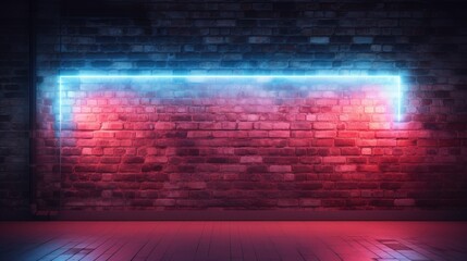 Neon Glow: Abstract Brick Wall with Vibrant Blue and Red Lighting