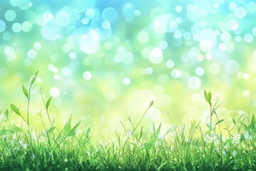 Obraz premium Bright and Sunny Meadow Landscape with Blurred Background Featuring Bokeh Effects and Lush Greenery for Tranquil Nature Scenes