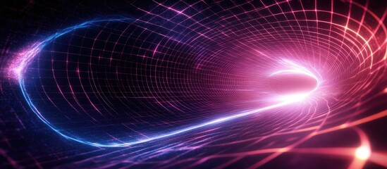 Obraz premium Abstract Digital Tunnel: A Journey Through Neon Lights and Grids