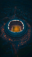 Stadium Lights Shine Brightly at Night with City Traffic Flowing Smoothly