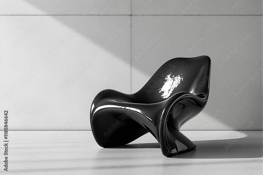 Poster stylish modern chair with smooth flowing lines and glossy surface, placed on a clean light backgroun