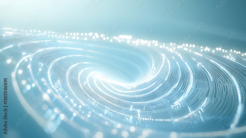 Poster abstract swirling light vortex with glowing particles.