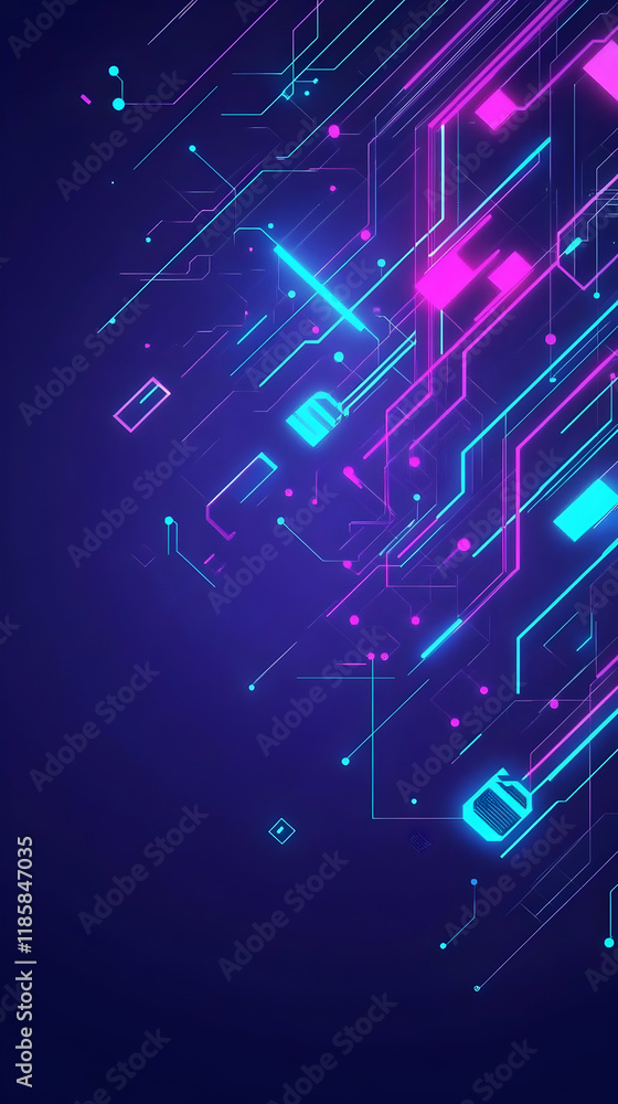 Poster neon circuit board lights up with data flow