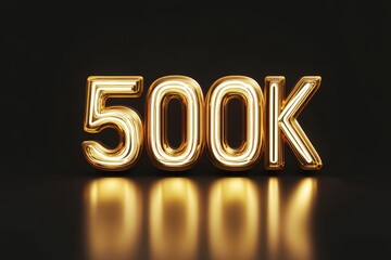 Golden Neon Number 500K Displayed Against Black Background Reflecting Light in a Modern Conceptual Design for Celebration or Achievement