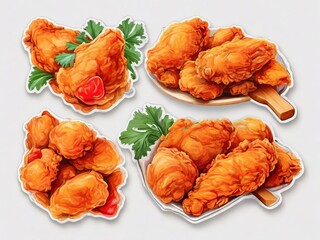 
Delicious Freshly fried chicken and Tasty french fries salad and chicken sticker white background
