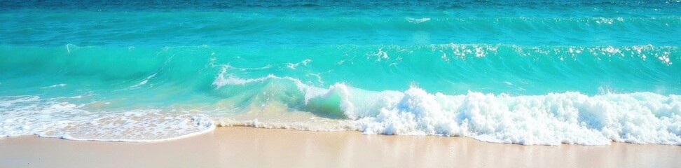 Vibrant turquoise ocean, whitecap waves crash on shore, sea texture, waves, wave texture