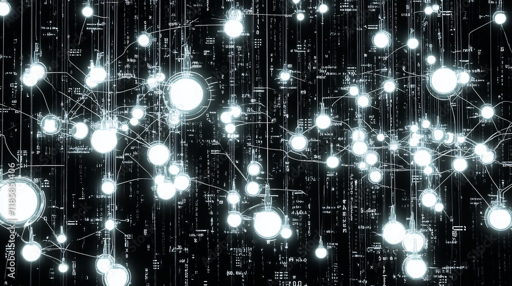 Poster abstract glowing network nodes and connections.