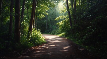 Fototapeta premium Sunlit Path Through a Verdant Forest