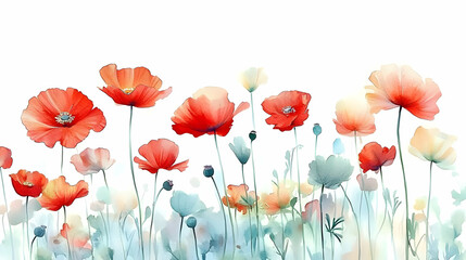 Red Poppies Bloom Vibrantly in Watercolor Painting