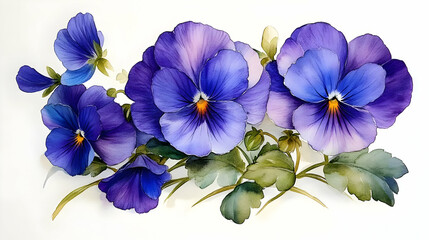 Fototapeta premium Blue Pansies Bloom Beautifully in Watercolor Painting