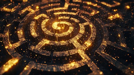 A maze with a golden spiral in the center