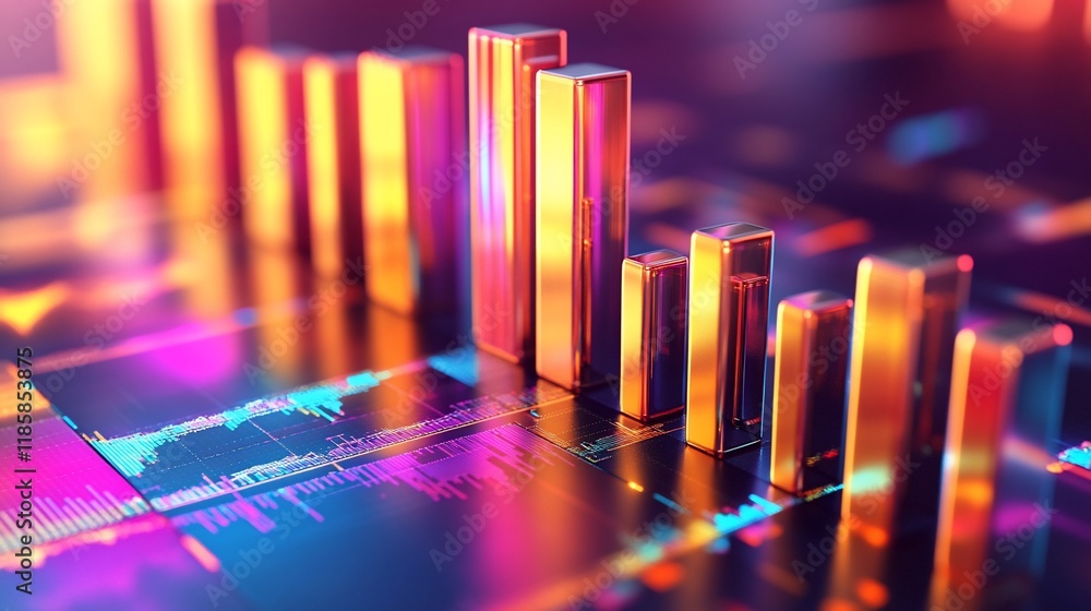 Aufkleber 3d rendered colorful bar graph chart showing financial growth and data analysis.