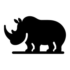 Bold Glyph-Style Vector Of A Rhinoceros Icon, Showcasing Strength And Elegance In A Modern Silhouette Design.