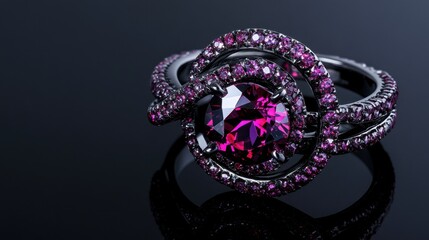 Fototapeta premium A ruby gemstone ring reflecting luxury on a rich black background