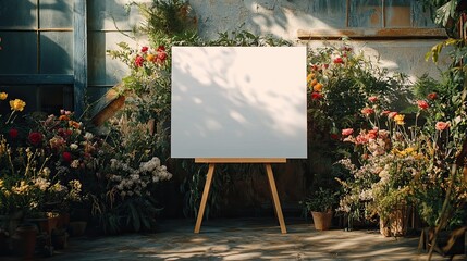 Blank White Welcome Sign on an Easel for a Modern Boho Wedding Mockup, Perfect for a Casual Ceremony
