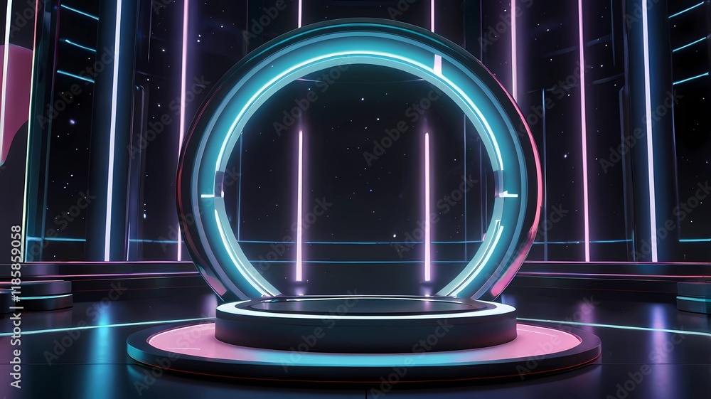 Aufkleber abstract future platform game light technology stage 3d podium background. 3d podium technology back