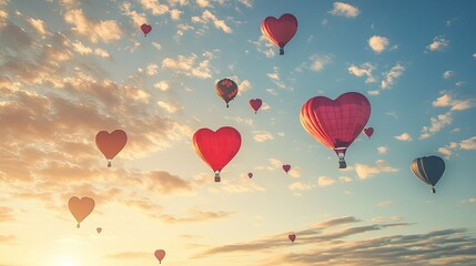 Obraz premium Heart-Shaped Hot Air Balloons Soaring at Sunset