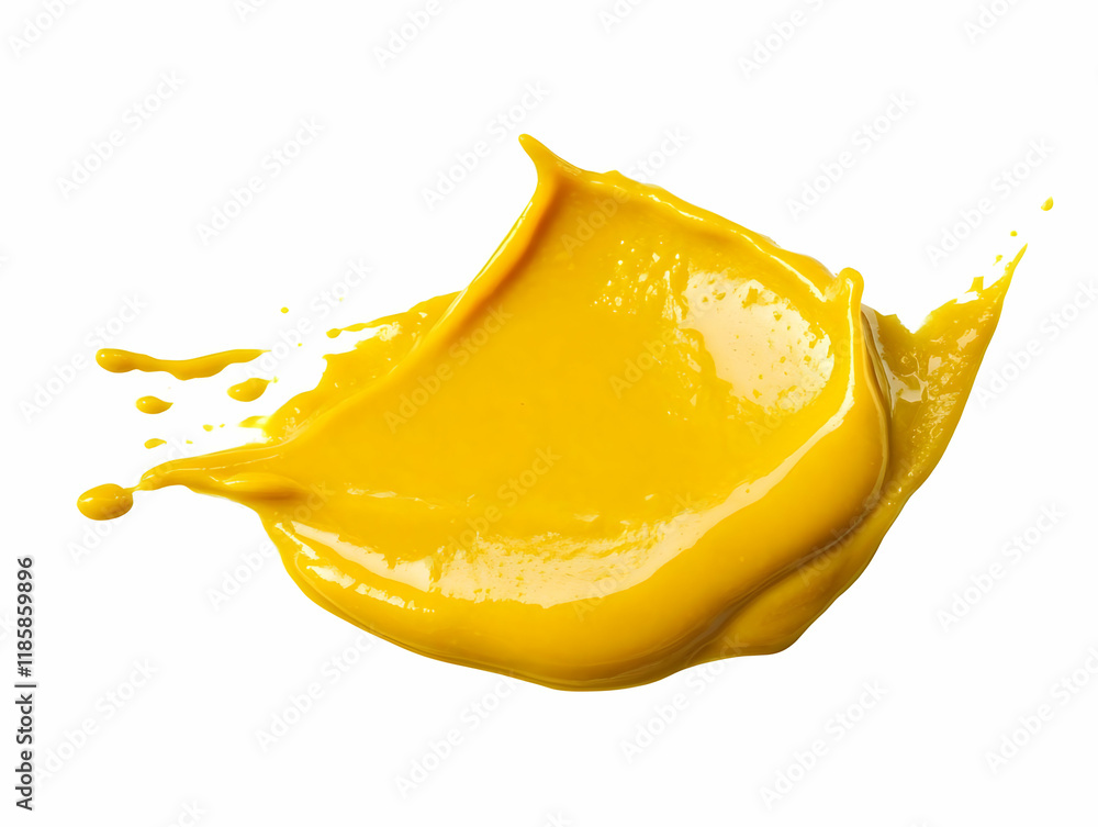 Poster yellow paint splashing dynamically on white background
