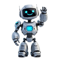 Happy robot. 3d ai character, chat bot mascot isolated on white background, GPT chatbot icon. Artificial intelligence, trendy technology, support service, funny automaton computer