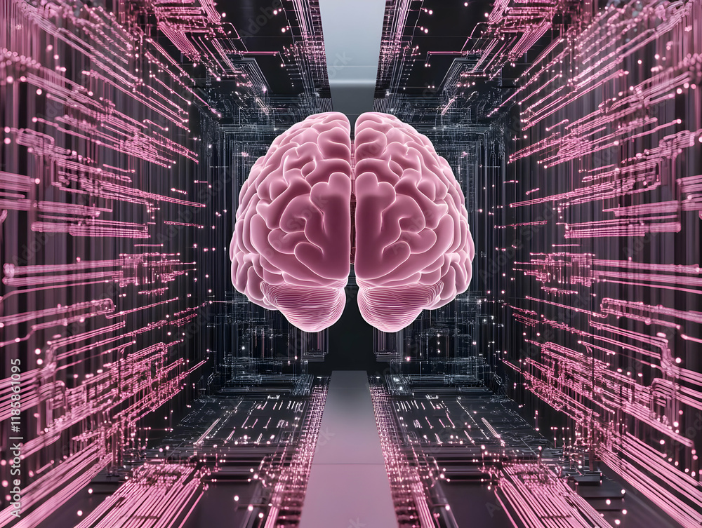 Poster brain navigates digital pathways: ai, machine learning, deep learning, neural network, technology, i