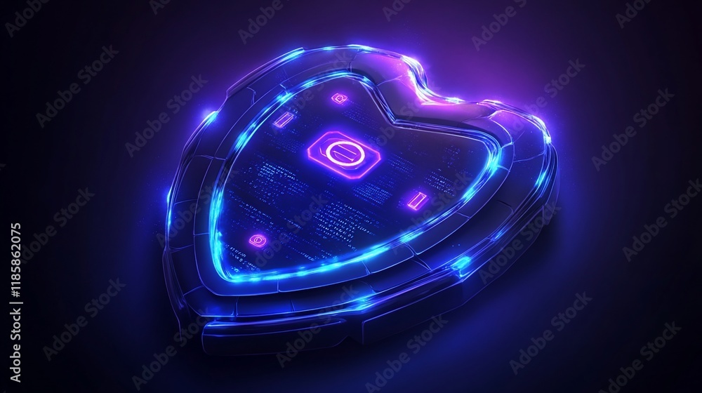 Aufkleber glowing heart-shaped tech symbol with digital code.