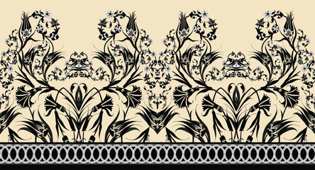 Traditional Mughal Border motifs updated for digital printing, contemporary wallpapers, and textile aesthetics.