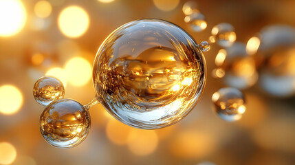Golden Molecule Structure Connects with Light Reflections Beautifully