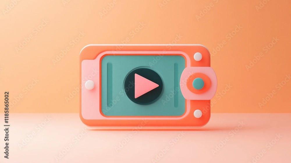Aufkleber 3d render of a stylized phone displaying a play button on a pastel background.