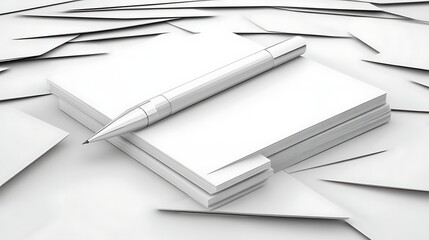 White Paper Stack with Silver Pen Resting Atop