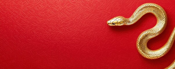 Obraz premium Chinese new year (Snake year) Background. A golden snake slithers gracefully across a vibrant red background, creating a striking visual contrast.