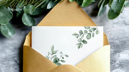 Kraft Envelope with Card Featuring Watercolor Eucalyptus in Elegant Style for Special Occasions