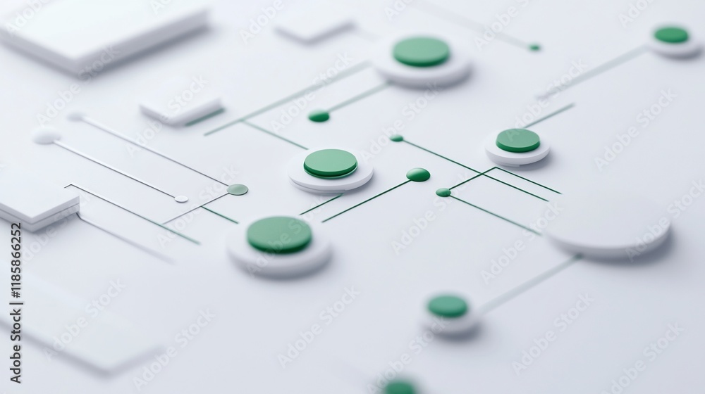 Aufkleber abstract 3d rendering of interconnected green and white geometric shapes.