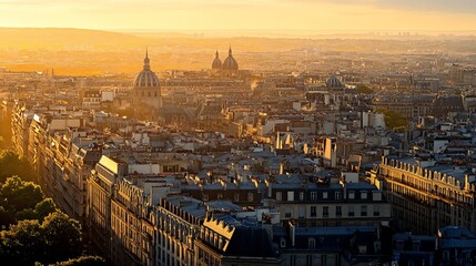 Fototapeta premium Golden Hour Panorama of Paris: A Breathtaking Sunset View