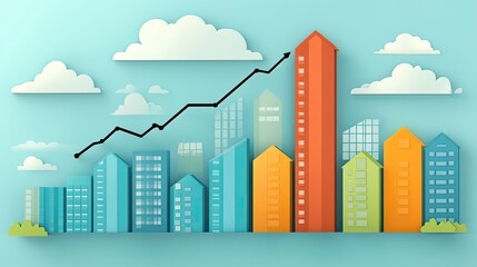 Business chart displaying growth and success, with a cityscape background for a professional and corporate look.