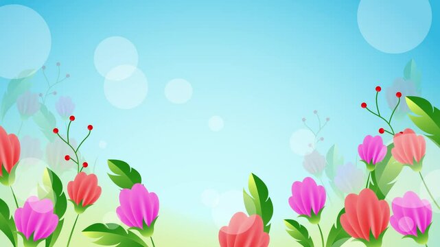 springtime floral patterns with blooming flowers and leafy details for a vibrant look seamless 4k video background motion pop art design