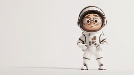 Cute cartoon astronaut in spacesuit looking confused.