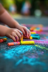 Obraz premium Close-up of a child drawing with chalk. Selective focus