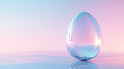 Translucent egg glimmers softly against pastel gradient backdrop