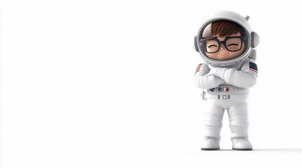 Fototapeta premium Cute cartoon astronaut with arms crossed, smiling.